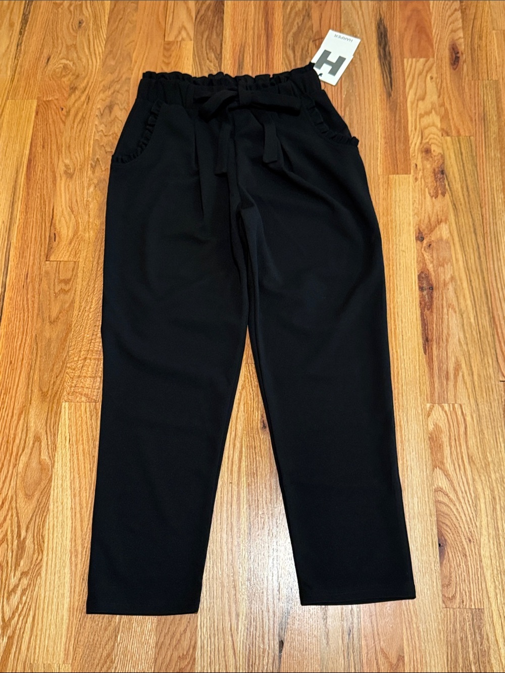 Harper size medium High-Rise Paperbag Tie-Waist Pants - Black